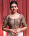 Indethnic Brown Festive Wear U-Neck Short Sleeves Blouse(DESIGNER SAREE BLOUSE)