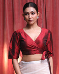 Indethnic Maroon Work Wear V-Neck Short Sleeves Blouse(DESIGNER SAREE BLOUSE)