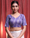 Indethnic Lavender Work Wear V-Neck Short Sleeves Blouse(DESIGNER SAREE BLOUSE)