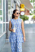 Cornflower Ikat — Blue Ikat Cotton Top & Pant Co-ord Set