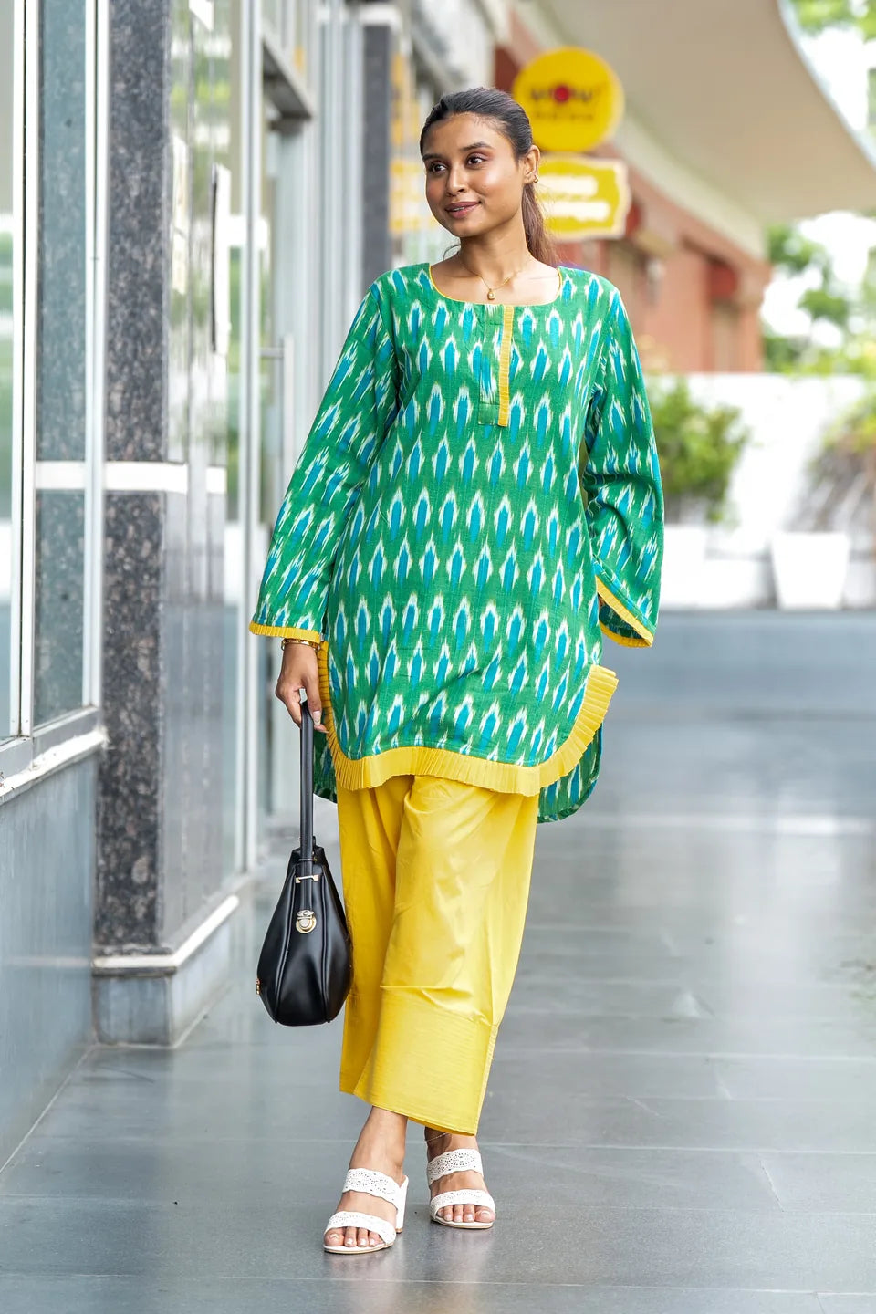 Fern Ikat — Green Ikat Cotton Tunic & Palazzo Set