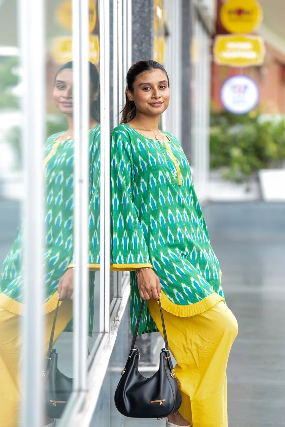 Fern Ikat — Green Ikat Cotton Tunic & Palazzo Set