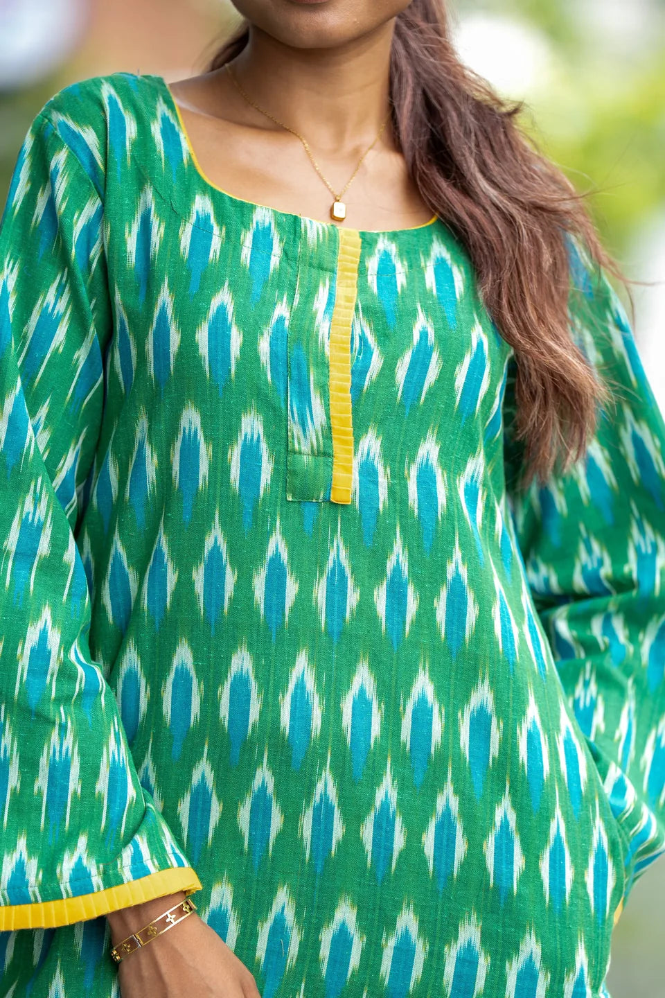 Fern Ikat — Green Ikat Cotton Tunic & Palazzo Set
