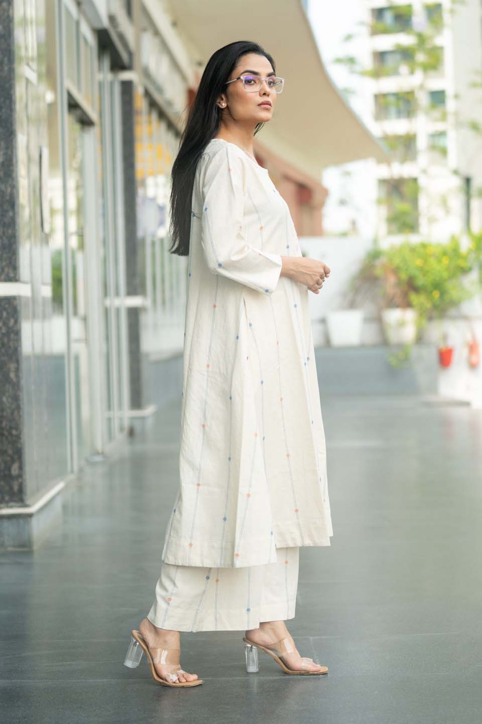 Pearl Confetti — Handloom Cotton Anarkali Coord Set
