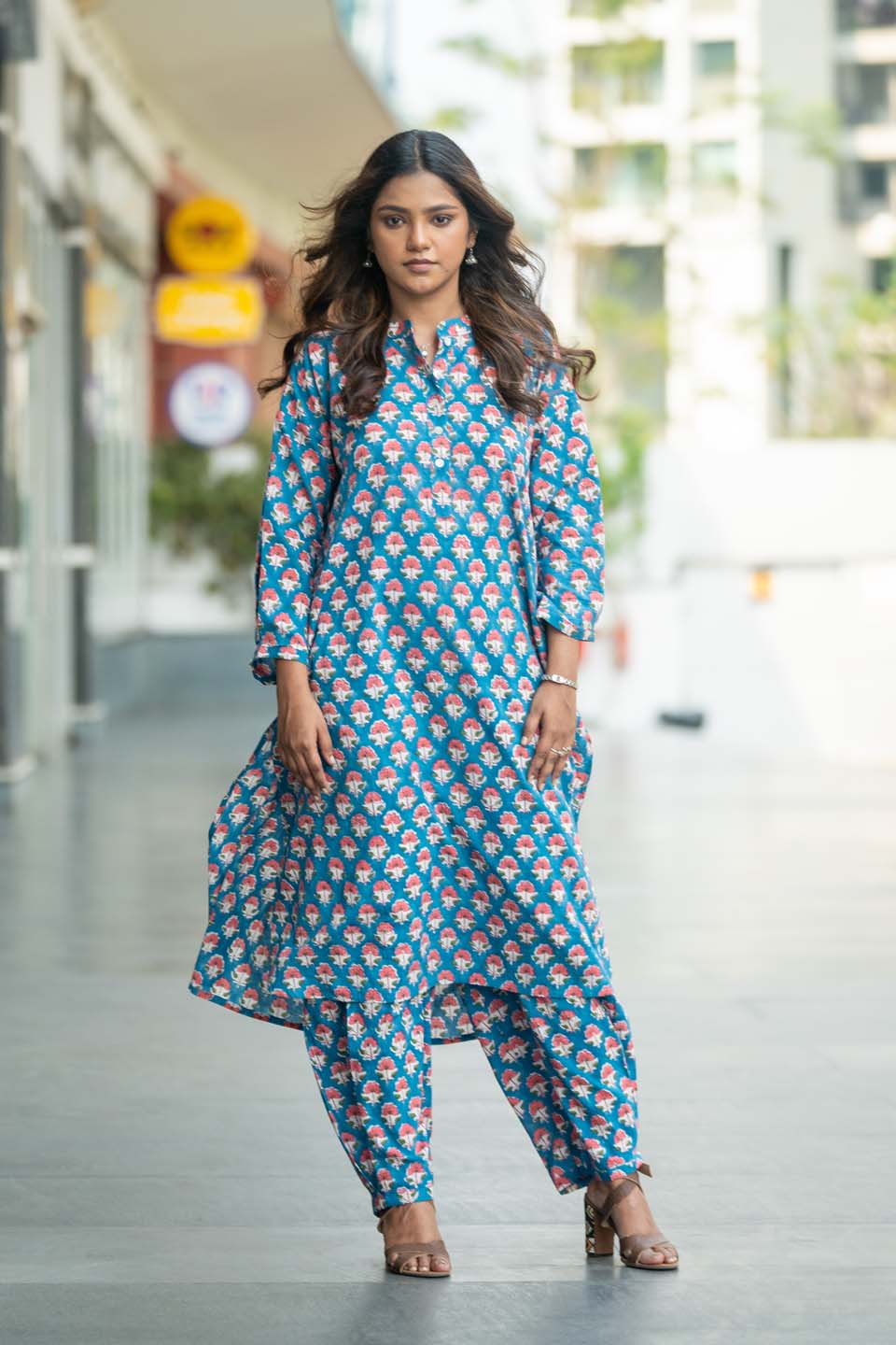 Teal Bloom — Hand Block Print Cotton Coord Set