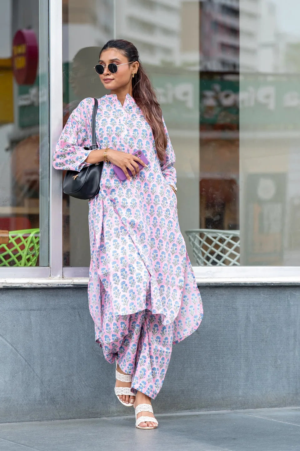 Blush Meadow — Floral Block Print Cotton Co-ord Set