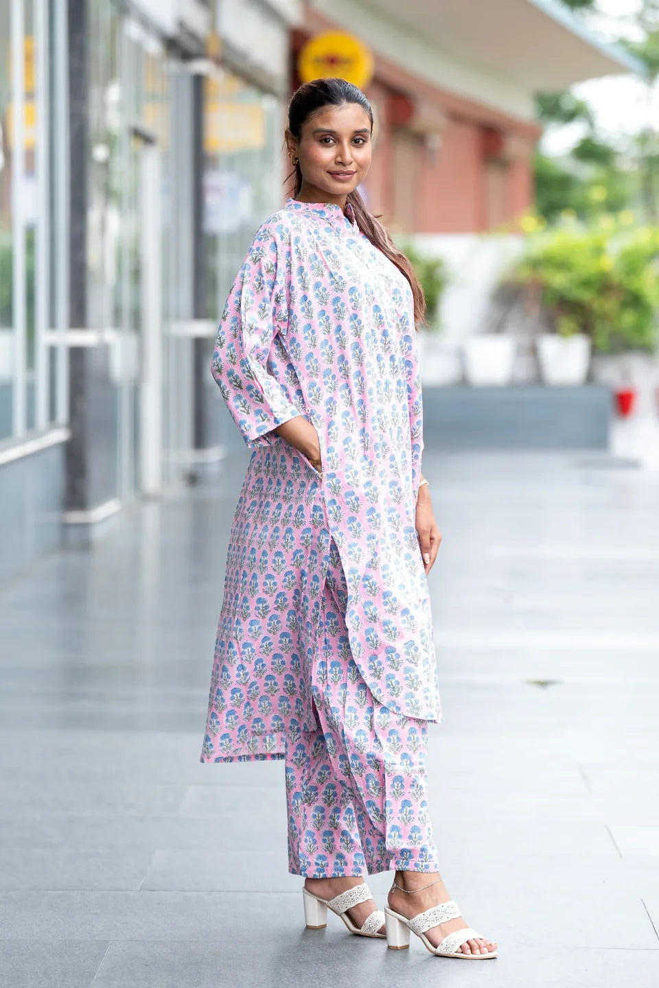 Blush Meadow — Floral Block Print Cotton Co-ord Set