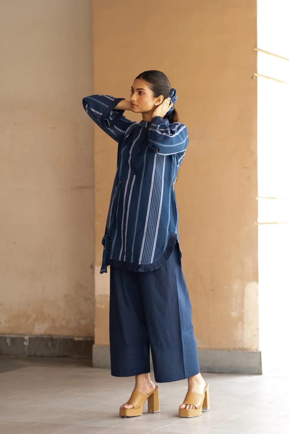 Indigo Reed — Woven Stripe Cotton Tunic & Palazzo Set