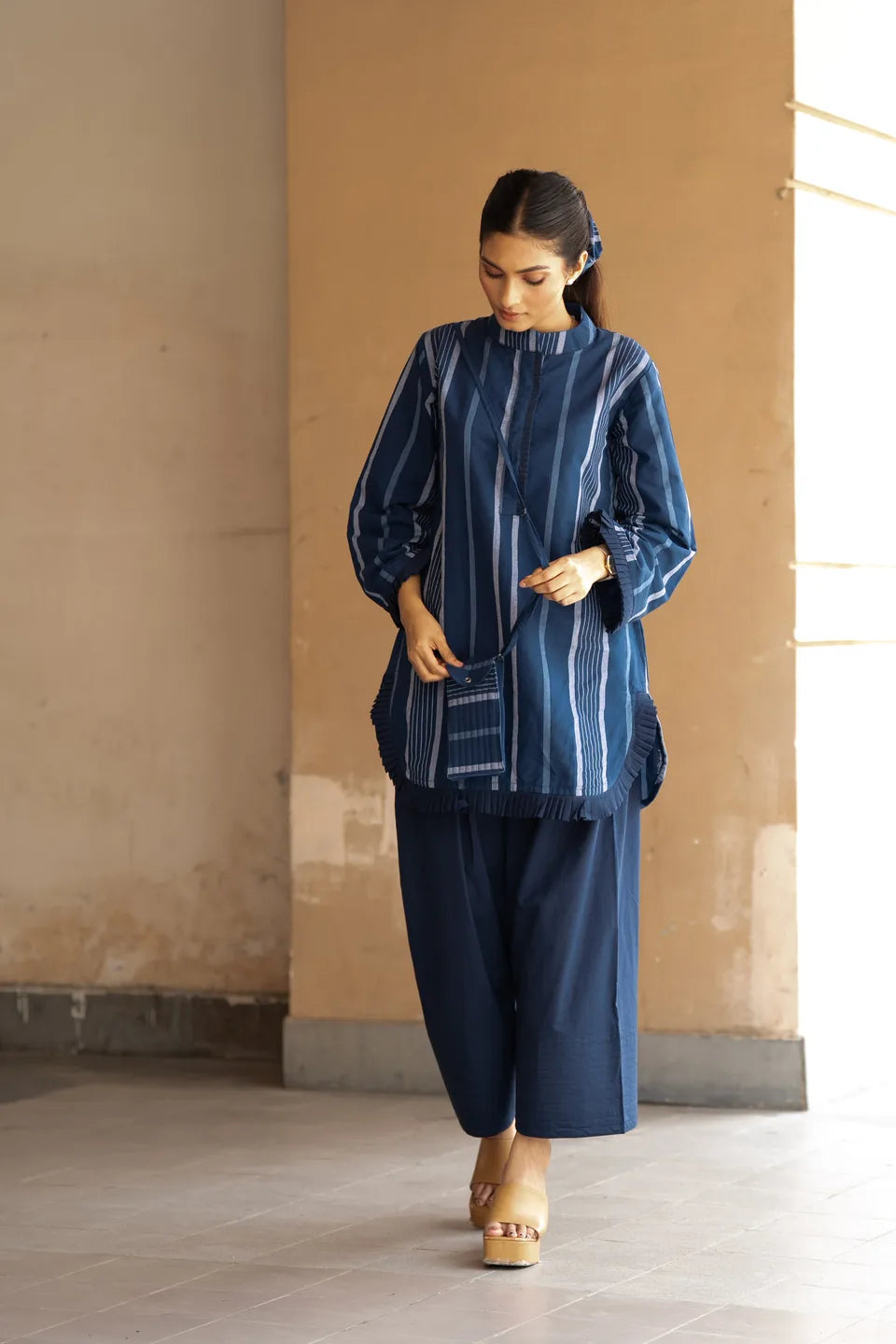 Indigo Reed — Woven Stripe Cotton Tunic & Palazzo Set