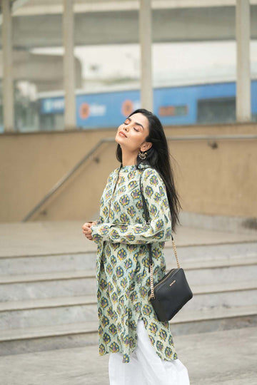 Sage Buta — Bagru Hand Block Print Cotton Kurta