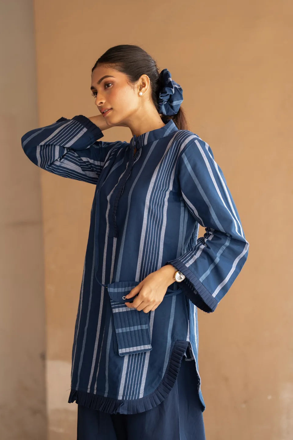 Indigo Reed — Woven Stripe Cotton Tunic & Palazzo Set
