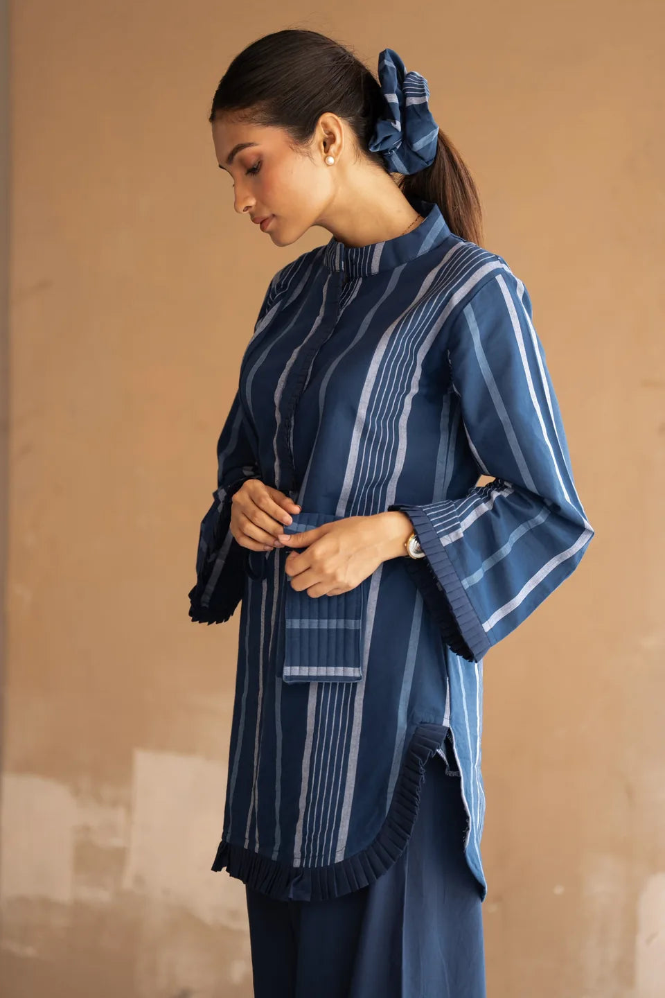 Indigo Reed — Woven Stripe Cotton Tunic & Palazzo Set