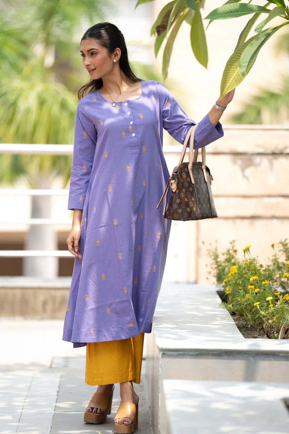 Amethyst Kalga — Gold Buti Cotton Kurta & Palazzo Set