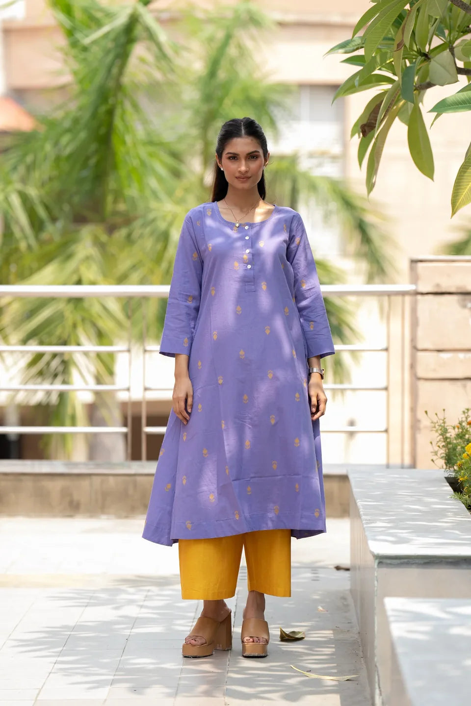 Amethyst Kalga — Gold Buti Cotton Kurta & Palazzo Set