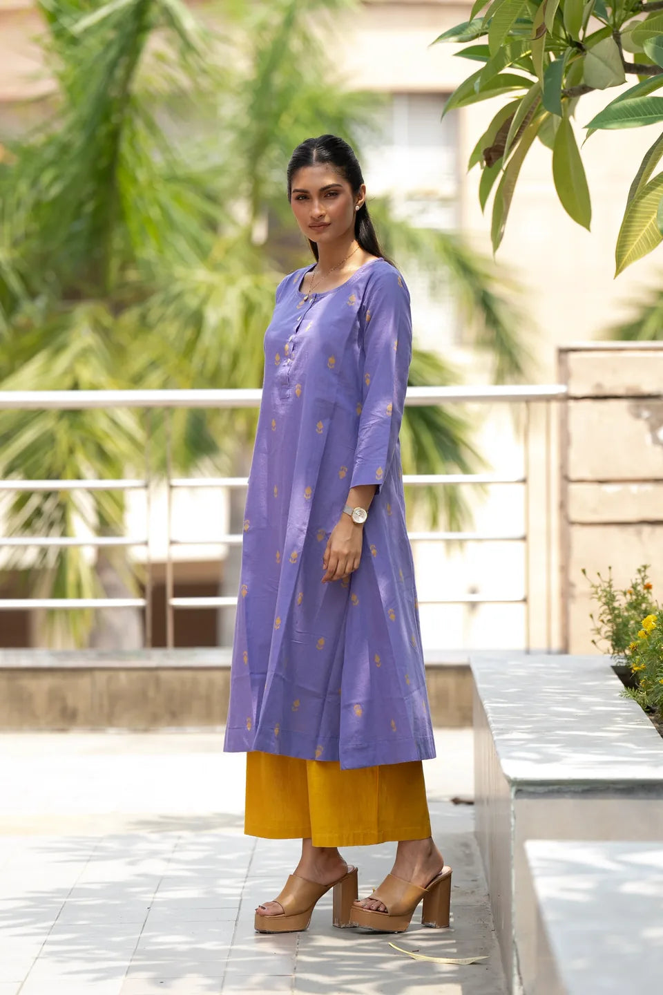 Amethyst Kalga — Gold Buti Cotton Kurta & Palazzo Set