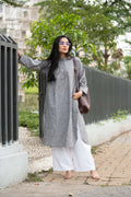 Slate Ease — Handloom Cotton Long Kurta with Back Pleat