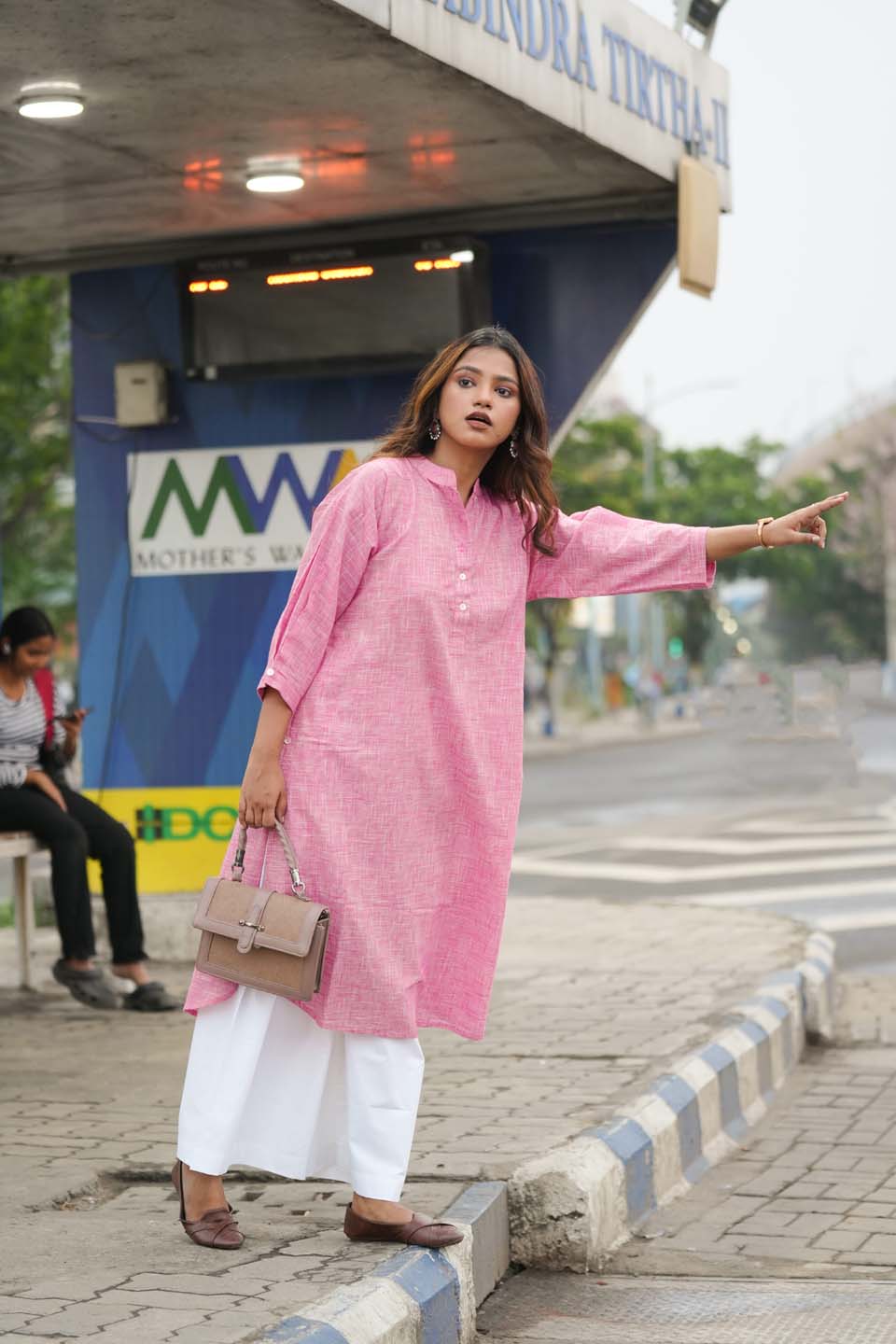 Candy Pleat — Handloom Cotton Antifit Kurta in Rani Pink