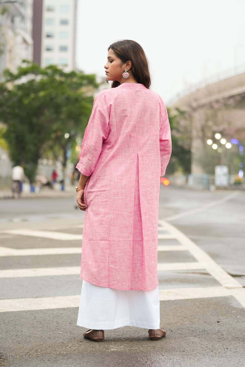 Candy Pleat — Handloom Cotton Antifit Kurta in Rani Pink