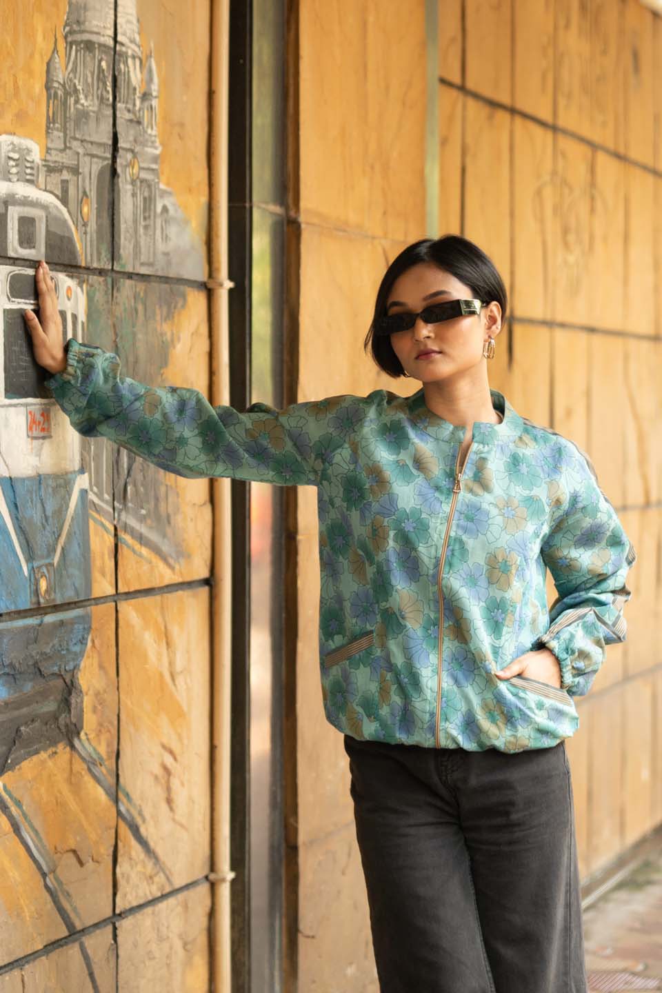 Aqua Bloom - Bomber Jacket