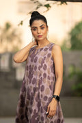 Mauve Leaf — Sleeveless A-Line Knee Dress in Bold Botanical Block Print