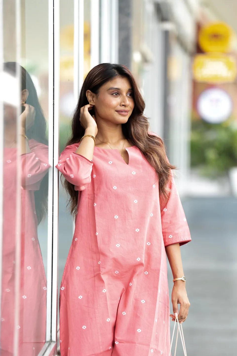 Coral Buti — Woven Dot Buti Cotton Co-ord Set