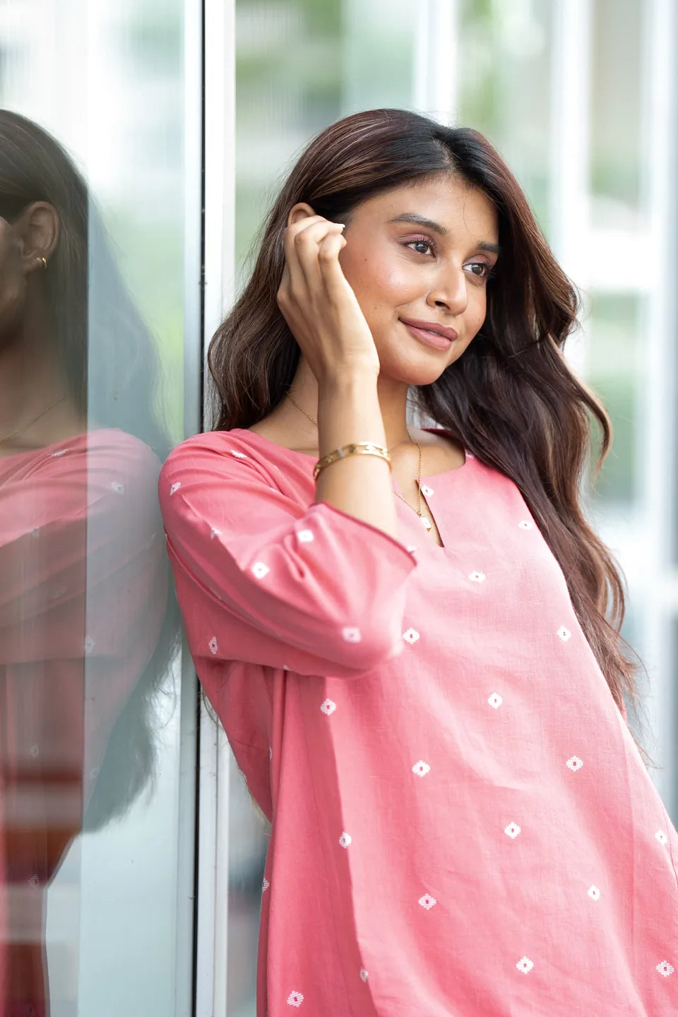 Coral Buti — Woven Dot Buti Cotton Co-ord Set