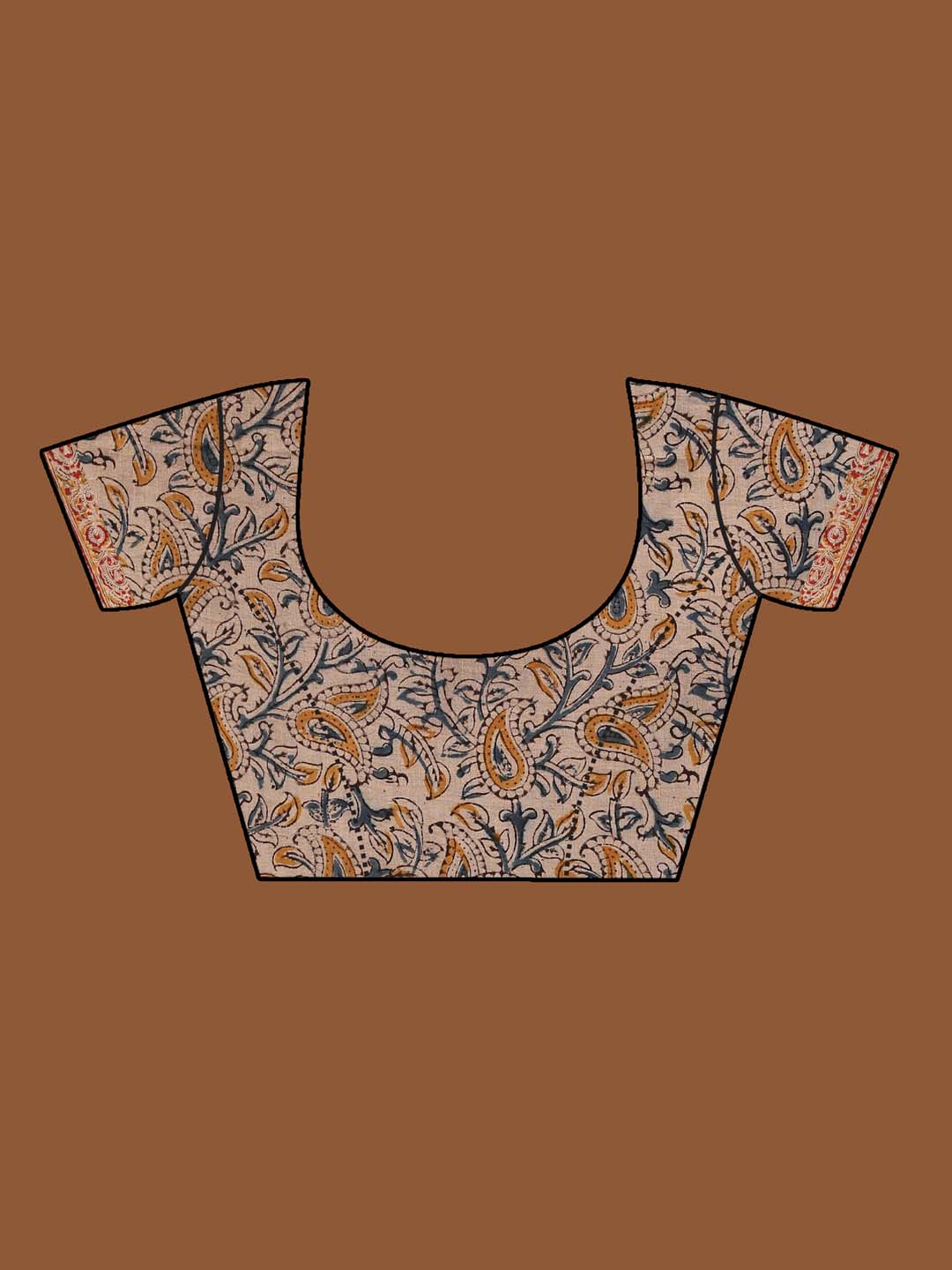 Indethnic Kalamkari Handblock Mulmul Cotton Saree - Blouse Piece View