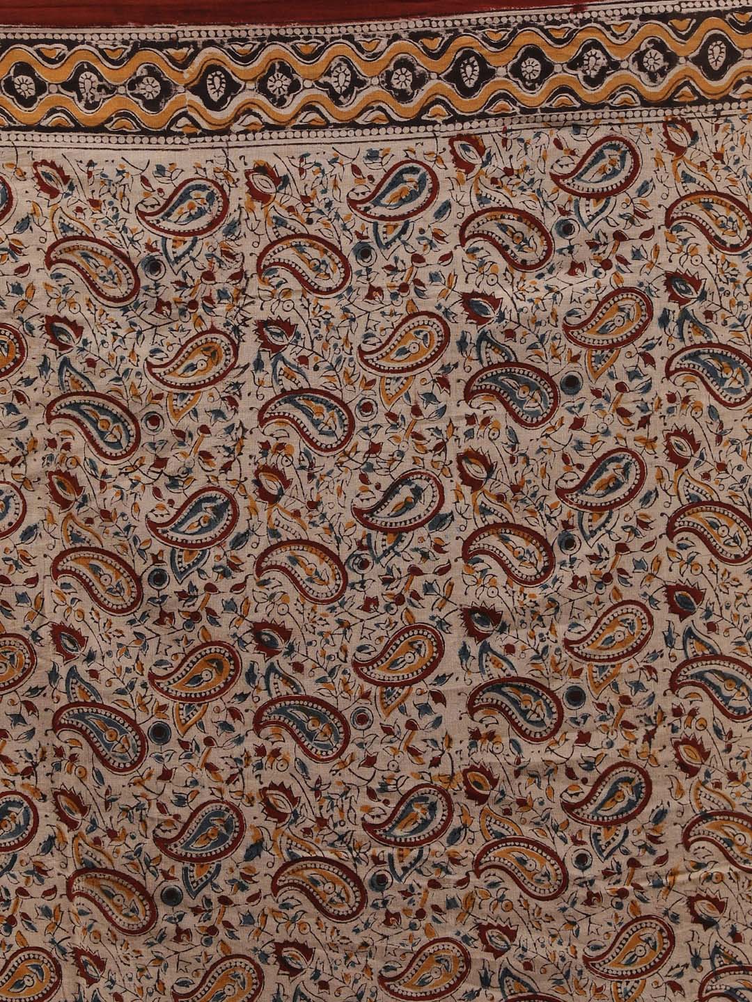 Indethnic Kalamkari Handblock Mulmul Cotton Saree - Saree Detail View