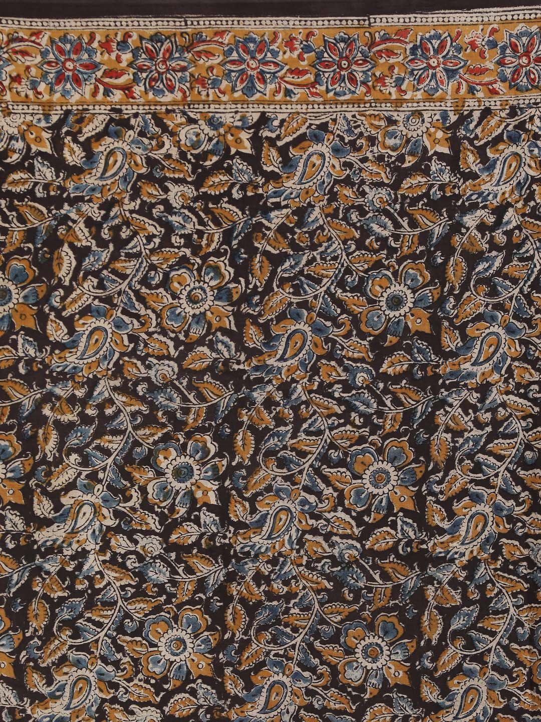 Indethnic Kalamkari Handblock Mulmul Cotton Saree - Saree Detail View