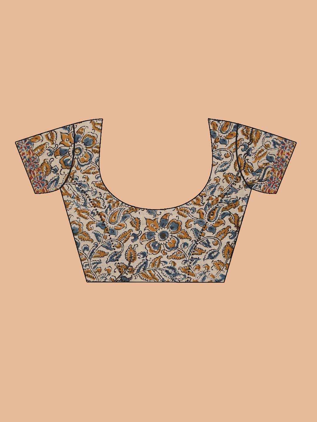 Indethnic Kalamkari Handblock Mulmul Cotton Saree - Blouse Piece View