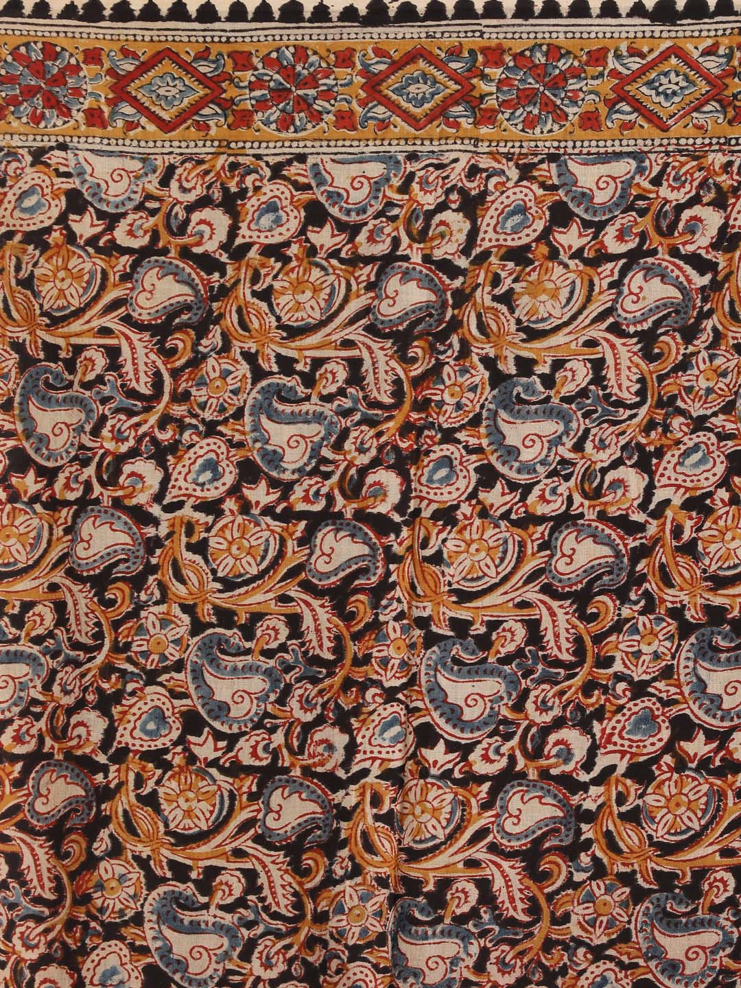Indethnic Kalamkari Handblock Mulmul Cotton Saree - Saree Detail View