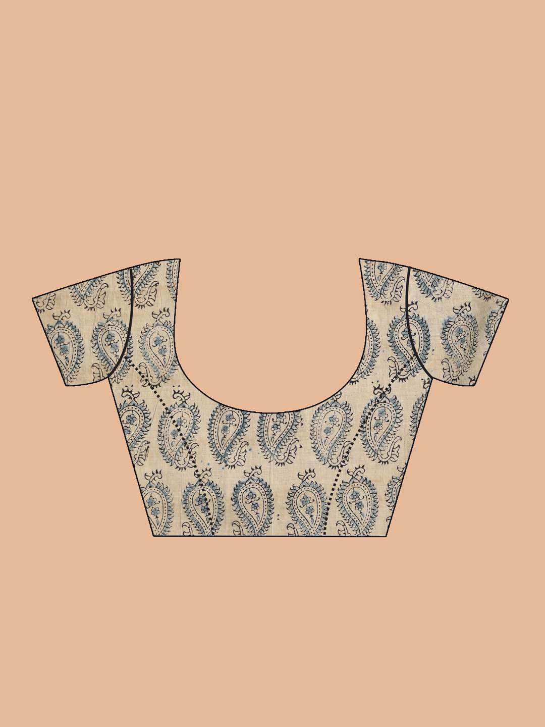 Indethnic Kalamkari Handblock Mulmul Cotton Saree - Blouse Piece View