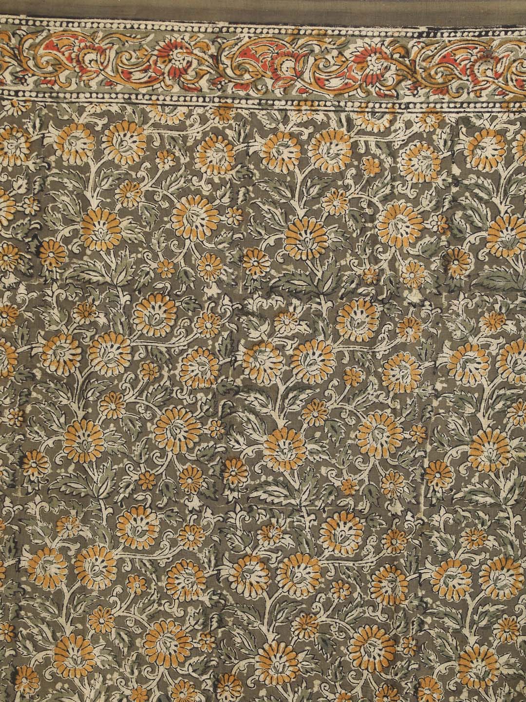 Indethnic Kalamkari Handblock Mulmul Cotton Saree - Saree Detail View