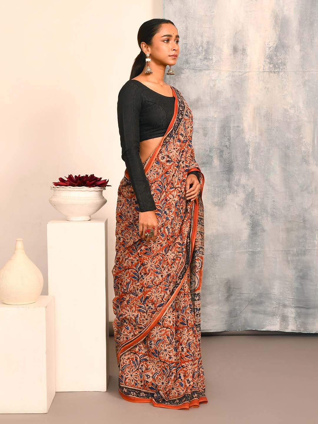 ADORNED BLOOM BLISS (KALAMKARI 100% PURE COTTON SAREE)