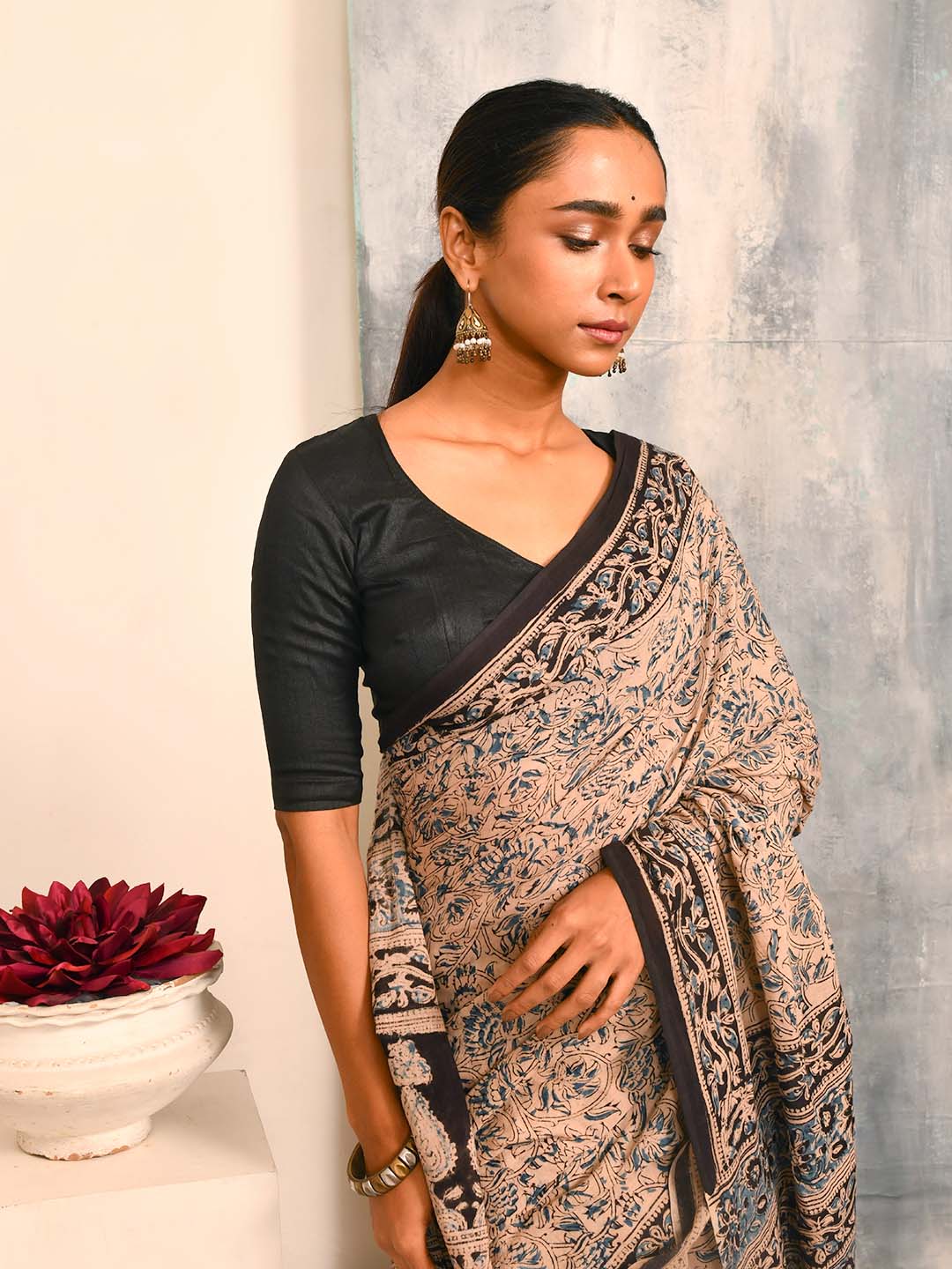 PRINTED FLORAL SYMPHONY (KALAMKARI 100% PURE COTTON SAREE)