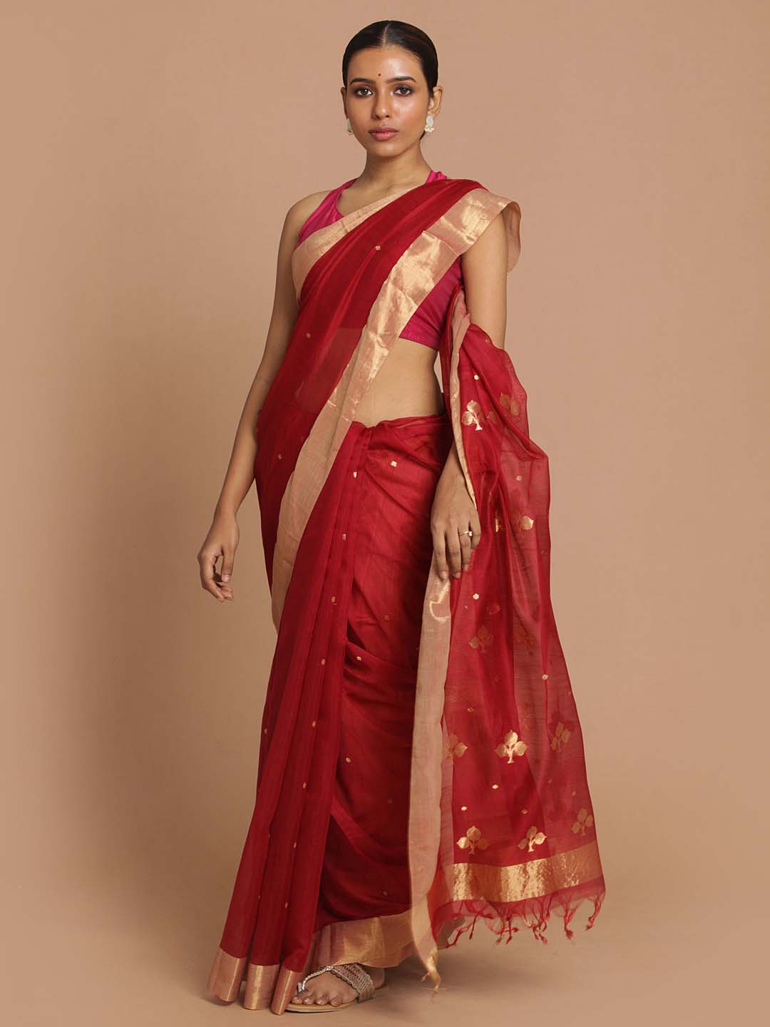 Indethnic Chanderi Handloom Silk Cotton Saree - View 1