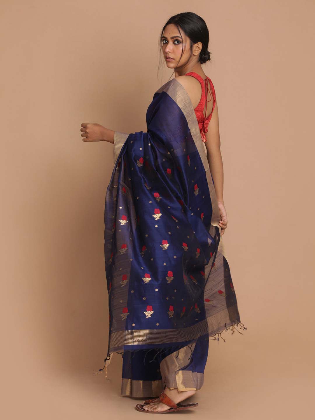 Indethnic Chanderi Handloom Silk Cotton Saree - View 3