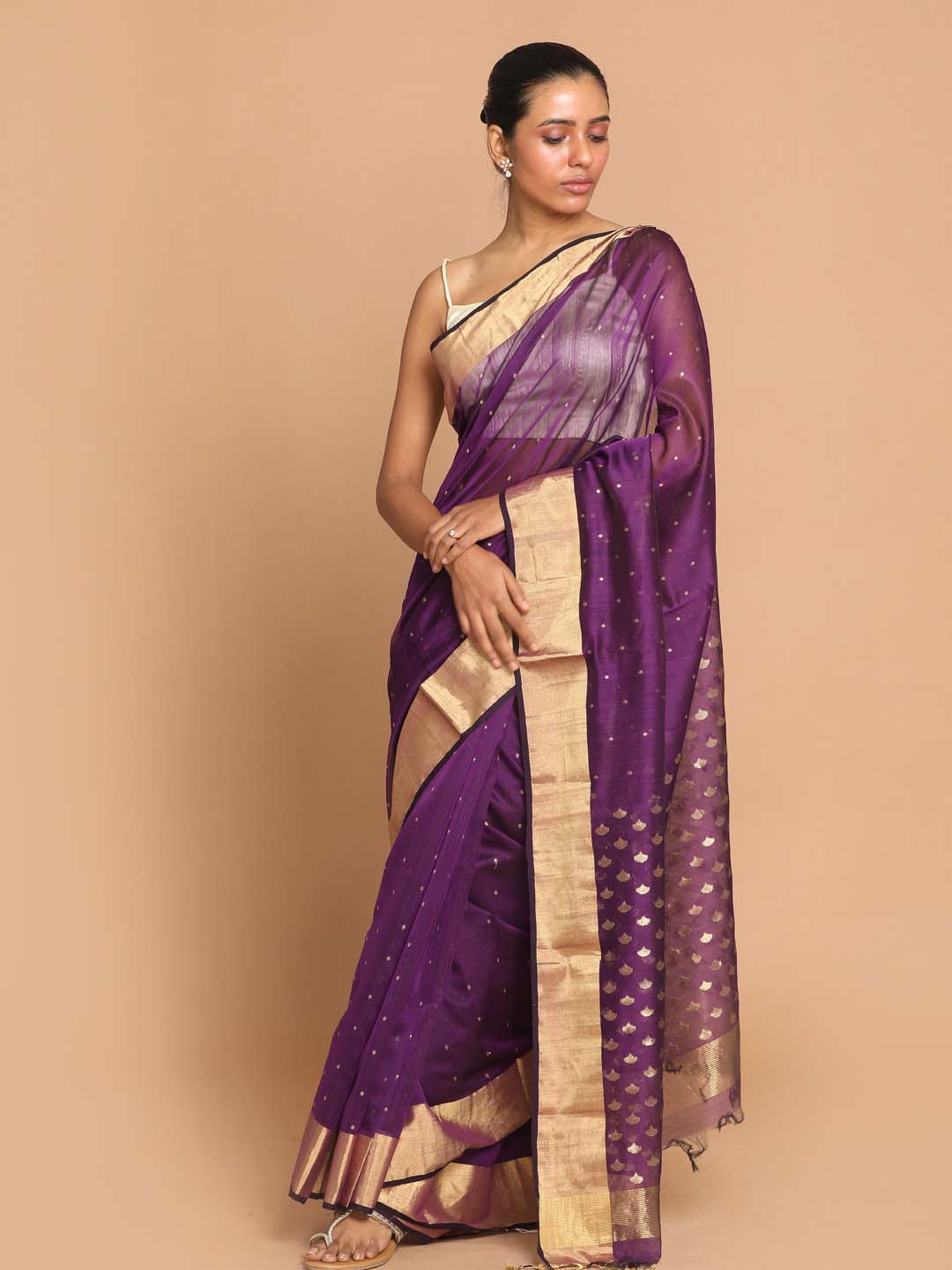 Indethnic Chanderi Handloom Silk Cotton Saree - View 1