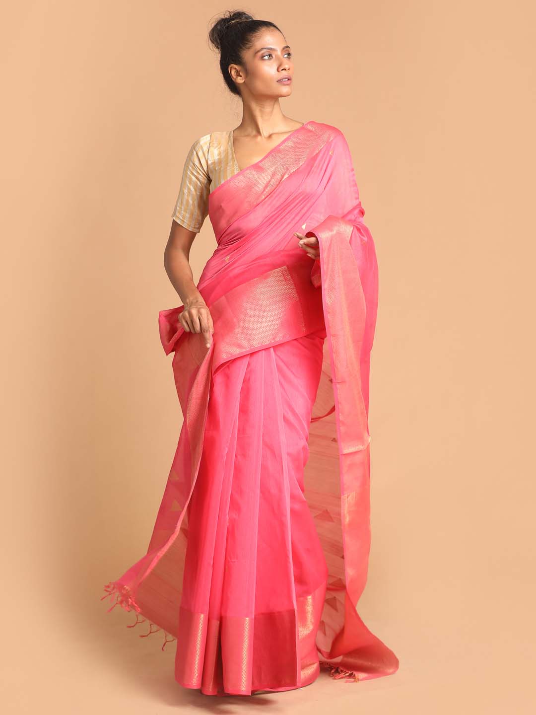 Indethnic Maheshwari Handloom Silk Cotton Saree - View 1