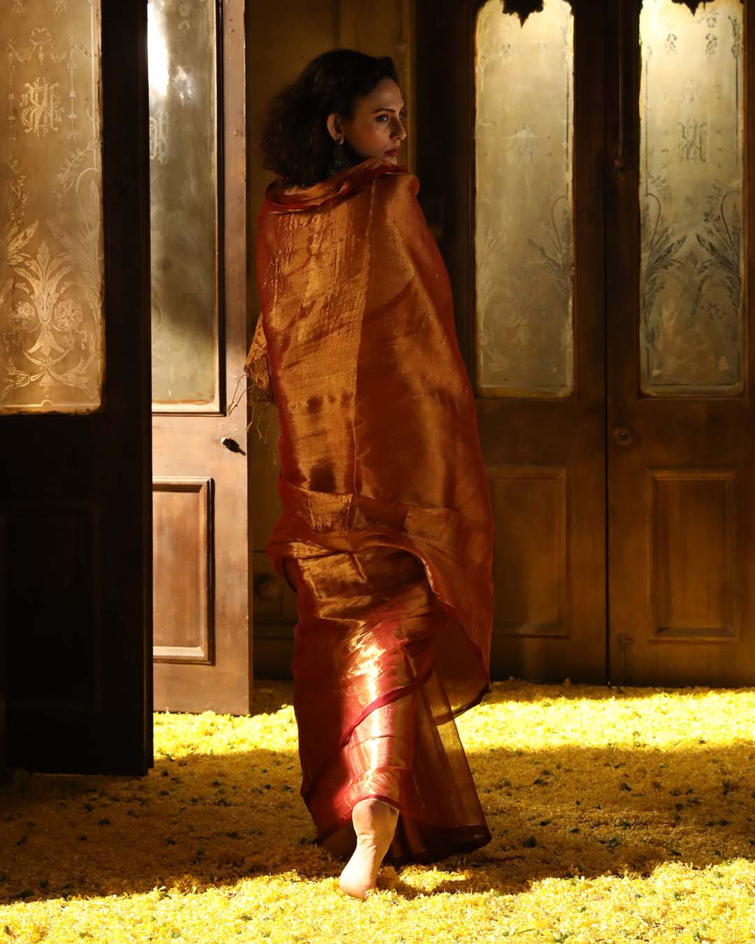 Indethnic Rust Pure Cotton Solid Design Sarees - View 3