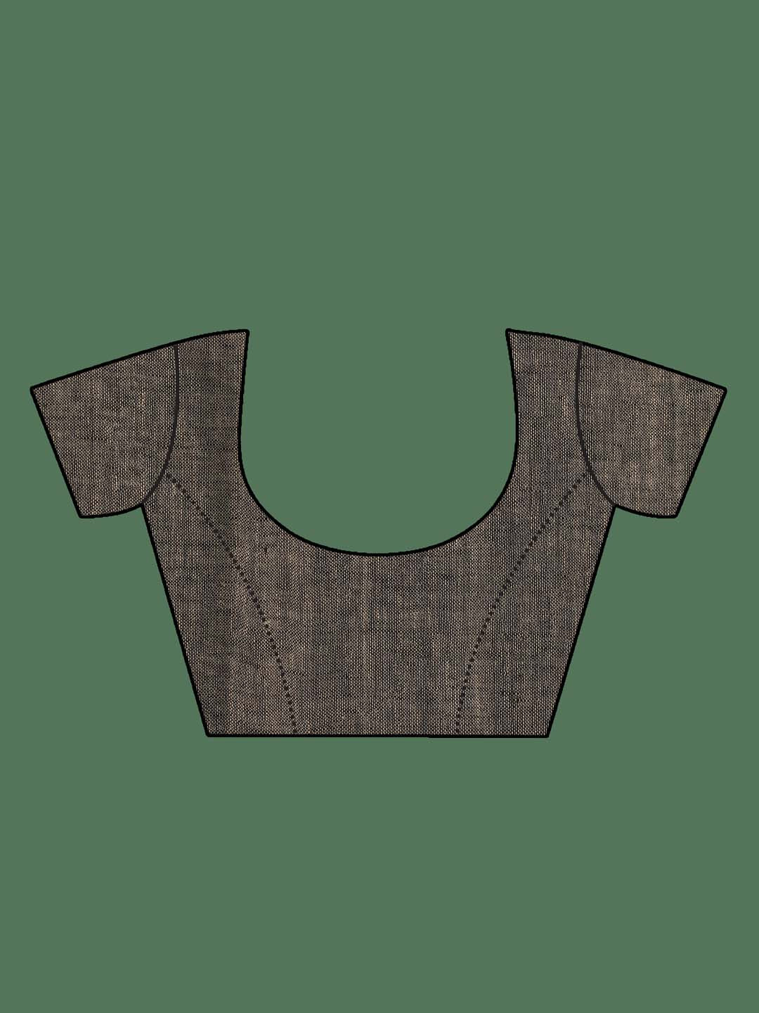 Indethnic Grey Pure Linen Ethnic Motifs Design Jamdani - Blouse Piece View