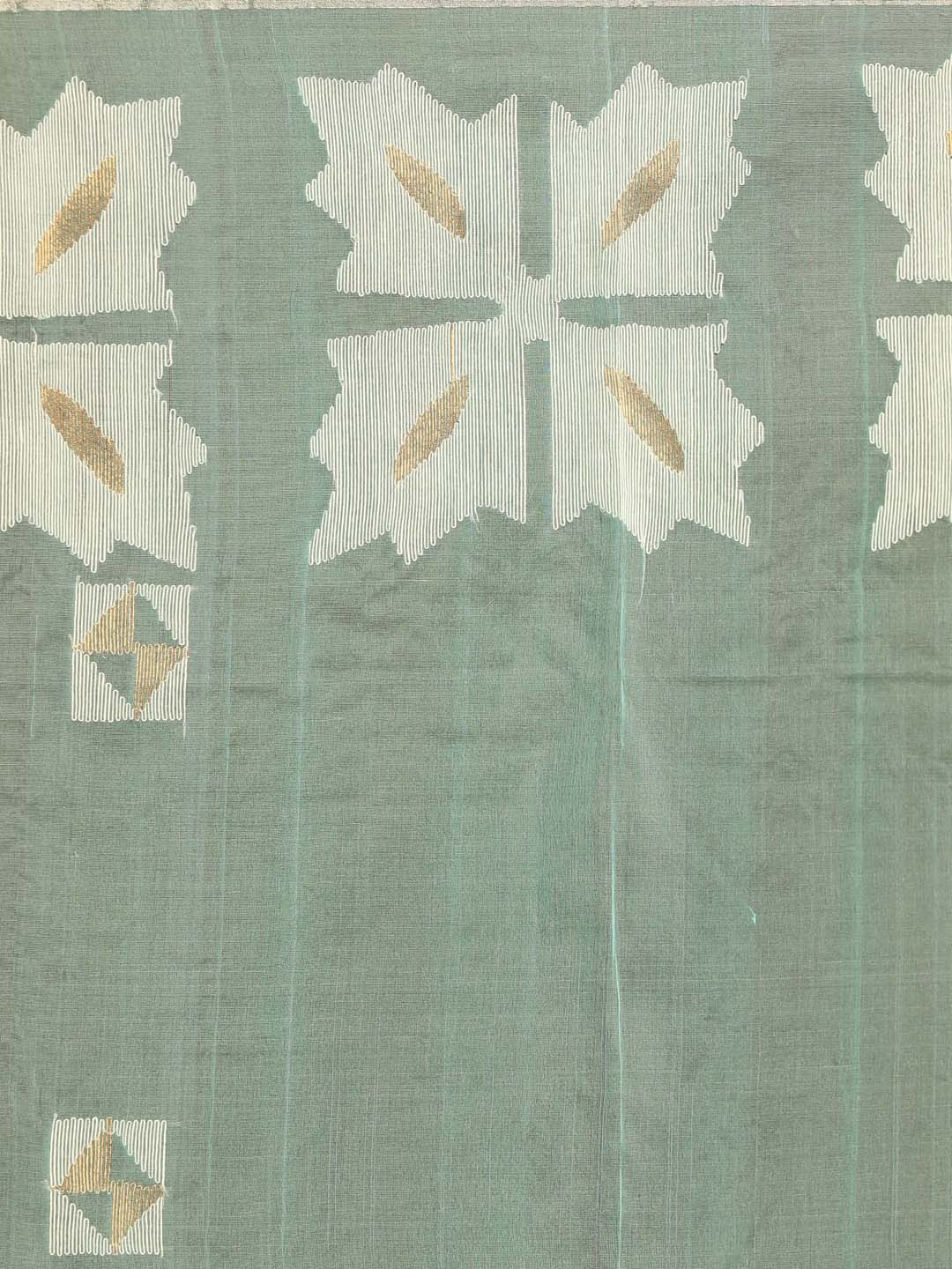 Indethnic Green Pure Silk Floral Design Jamdani - Saree Detail View