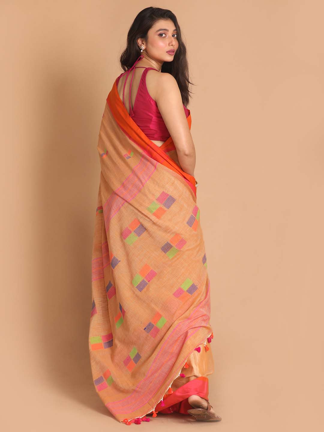 Indethnic Beige Bengal Handloom Pure Cotton Saree Work Saree - View 3