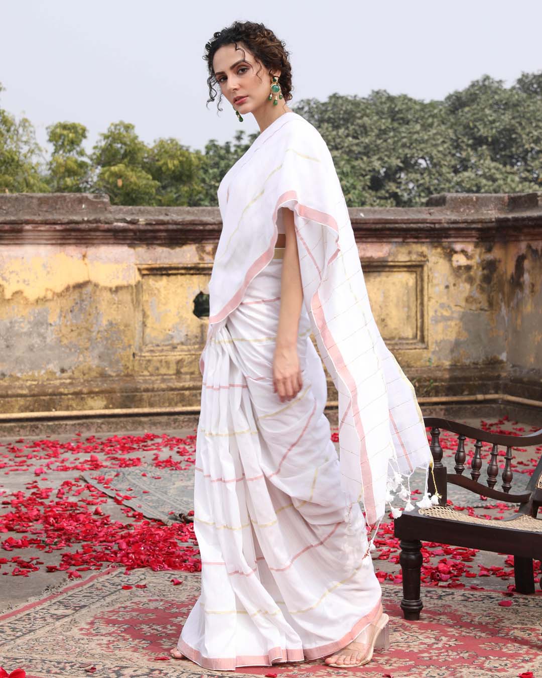 Indethnic White Color Blocked Party Wear - View 2