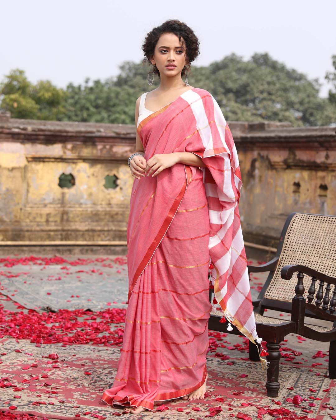 Indethnic Red Color Blocked Party Wear - View 1