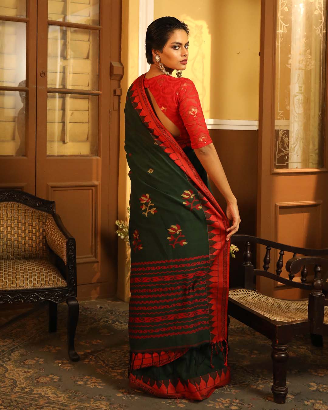 Indethnic Green Solid Party Wear - View 3