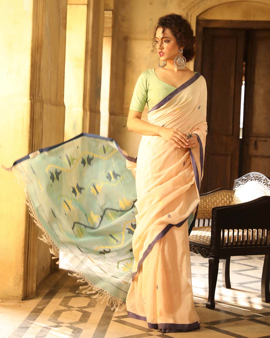 Indethnic Green Woven Design Traditional Wear - View 3