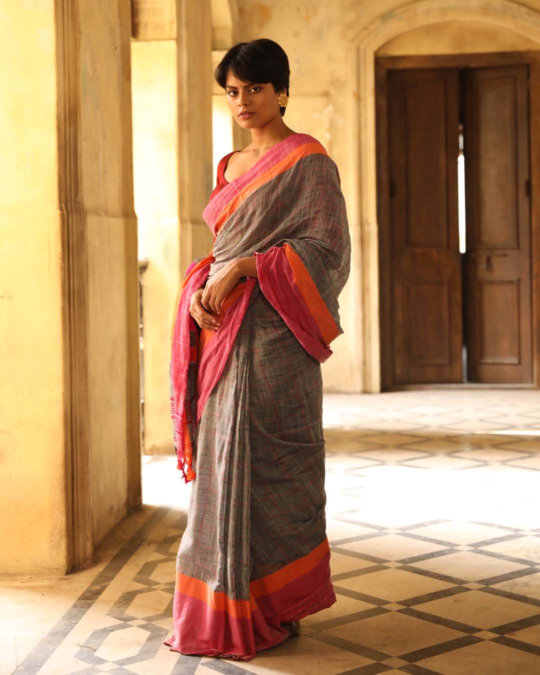 Indethnic Grey Checked Daily Wear - View 1