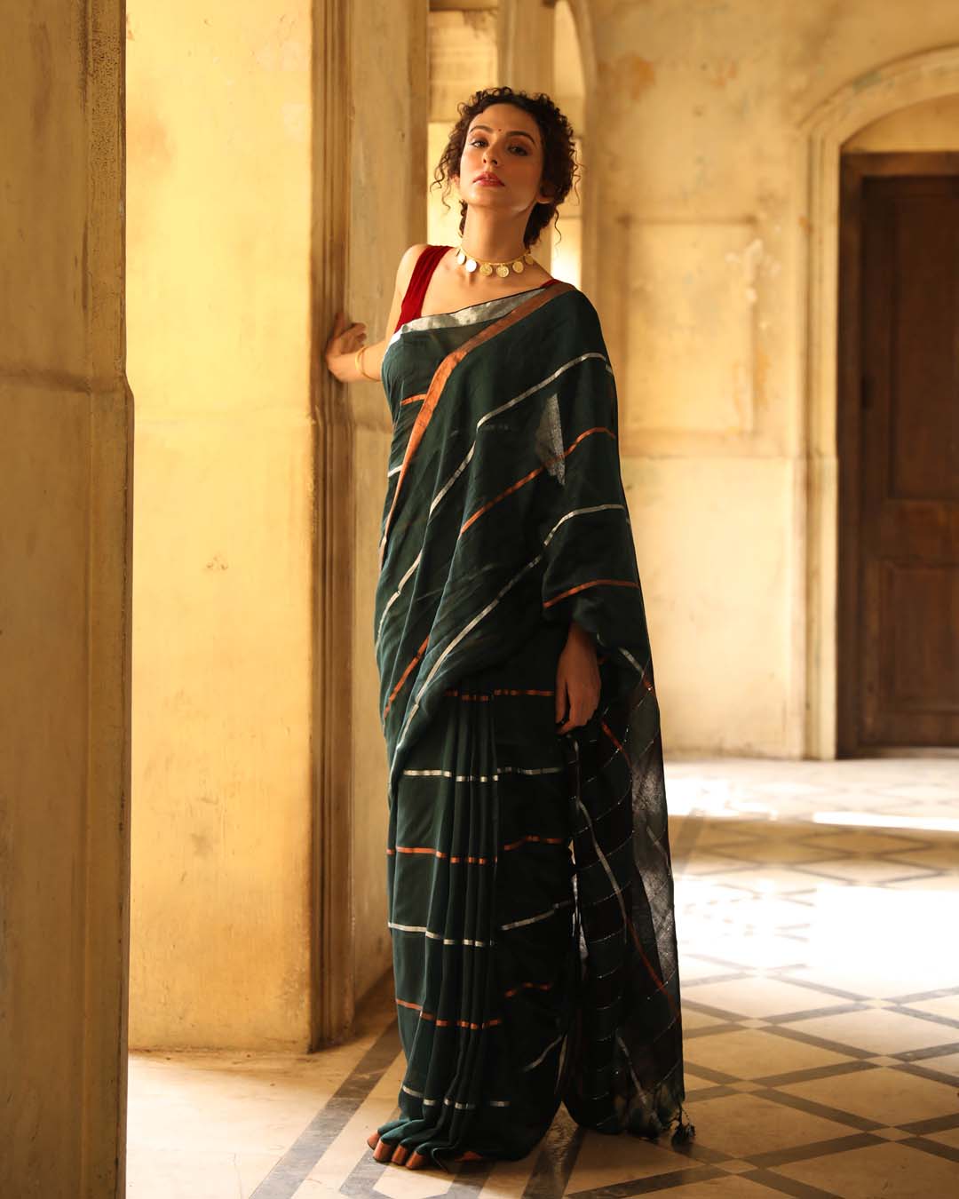EMERALD ESSENCE (HANDLOOM 100% PURE COTTON SAREE)