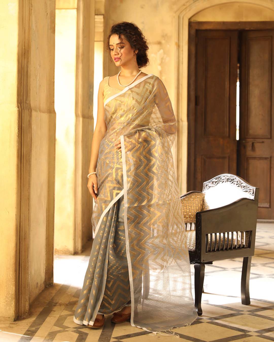 Indethnic Grey Solid Party Wear - View 2